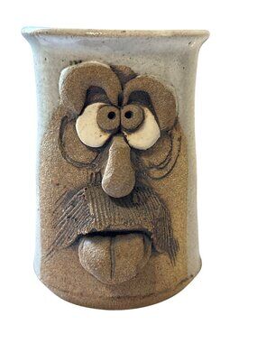 Handmade Clay Ugly Humorous Face Mug With Carved Face Pottery Collectible